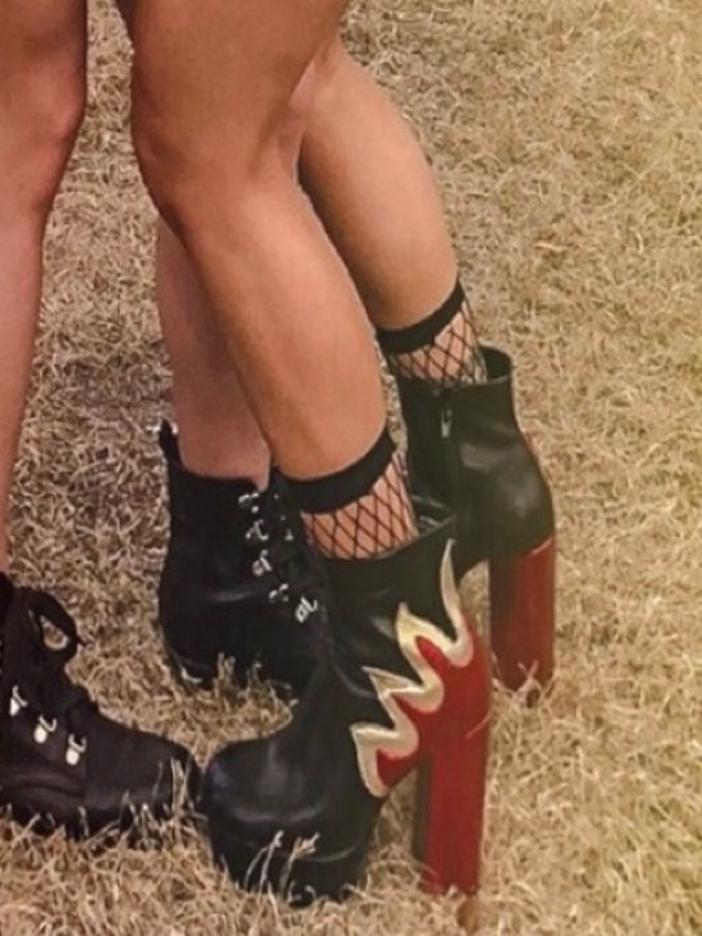 Women’s 7 - Black Platform Lace-Up Festival Boots with Red Flame Heel